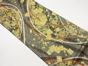 曲線に梅・色紙散らし模様織出し袋帯